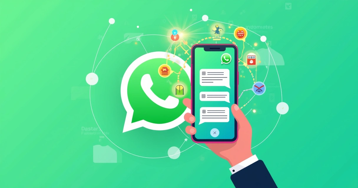 Tela de smartphone mostrando conversa de atendimento via WhatsApp com mensagens automáticas e chatbot ativo